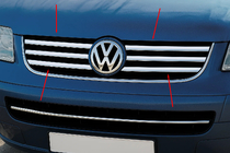 Volkswagen T5 Caravelle 2004–2010 Nerezové lišty na masku chladiče (6 ks) fotografie 3
