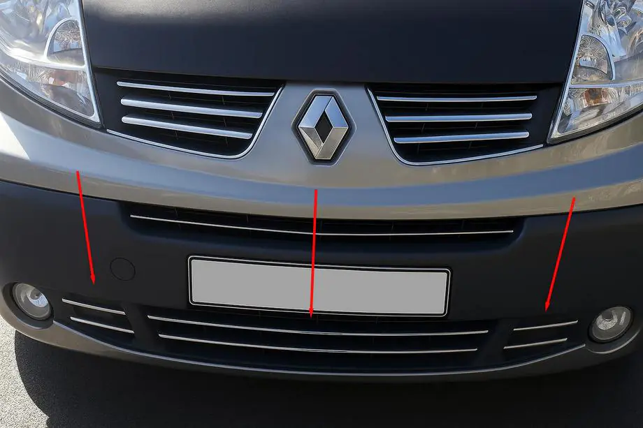 Renault Trafic 2001–2015 Chromové lišty na mřížku nárazníku 2007-2015 (6 ks, nerez) Fotografie 1