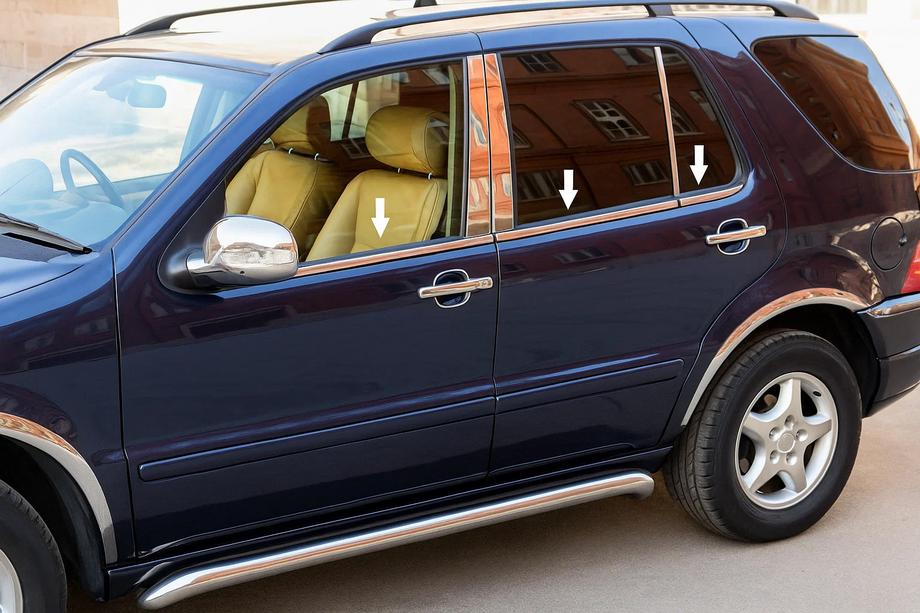 Mercedes ML W163 1997–2005 Vnější okenní lišty (6 ks, nerez) Image