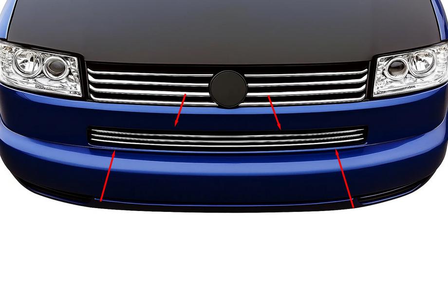 Volkswagen T4 Caravelle/Multivan 1990–2003 Nerezové kryty mřížky v nárazníku – rovná kapota (3 ks) Image