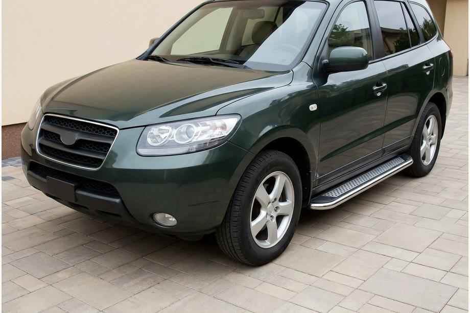 Hyundai Santa Fe 2 2006–2012 Boční prahy Maydos V2 (2 ks, hliník ↗ nerez) Image