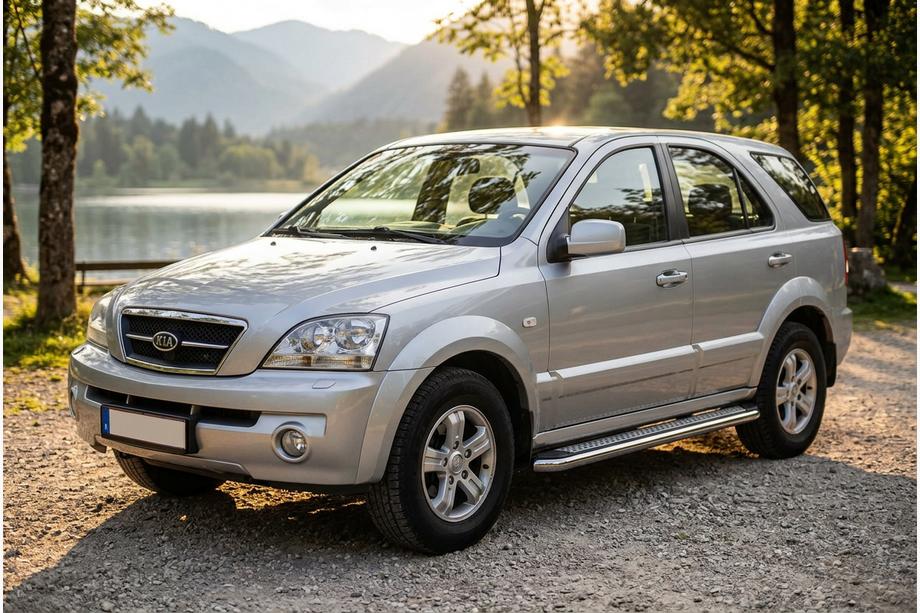 Kia Sorento I BL 2002–2009 Boční prahy Maydos V2 (2 ks, hliník ↗ nerez) Image