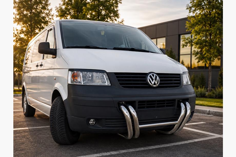 Volkswagen T5 Transporter 2003–2010 Přední ochranný rám ST006-03 „nízdr y“ (nerez) Fotografie 1