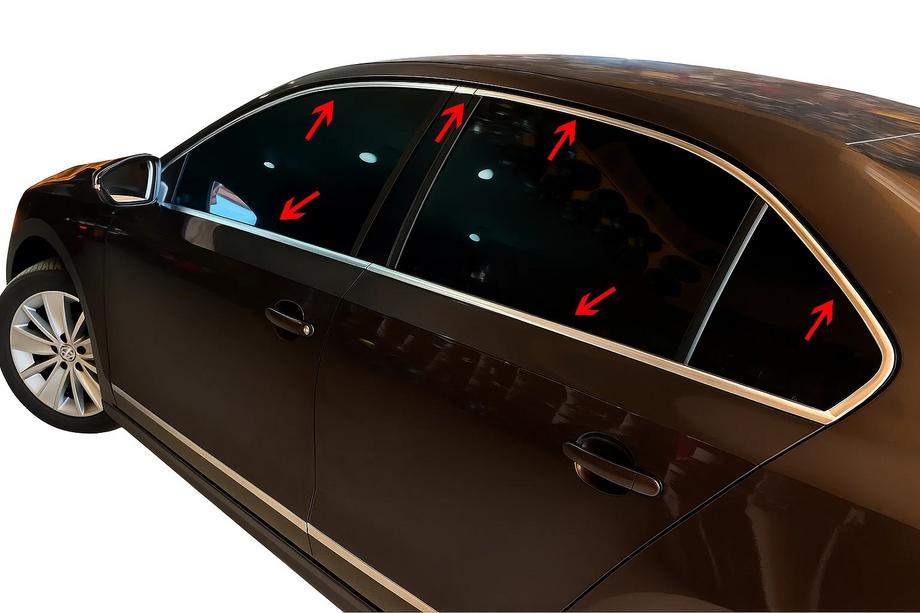 Volkswagen Jetta 2011–2018 Kompletní okenní lišty (12 ks, nerez) Carmos - turecká ocel Image