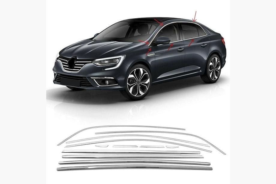 Renault Megane IV 2016–2025 Kompletní rámování oken (sedan, 12 ks, nerez) Carmos - turecká ocel Image