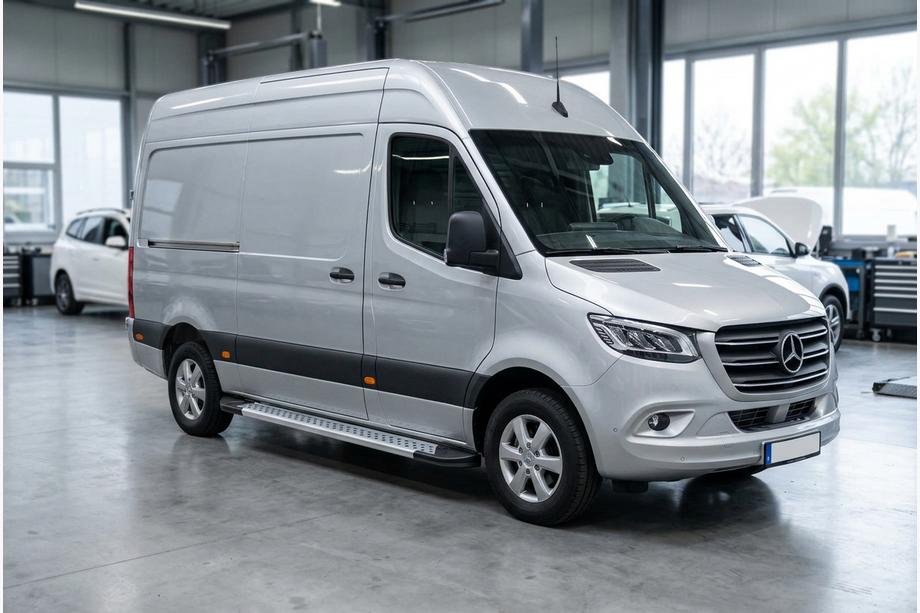 Mercedes Sprinter W907/W910 2018– Boční prahy New Vision Grey (2 ks., hliník) Střední rozvor – zadní pohon Image