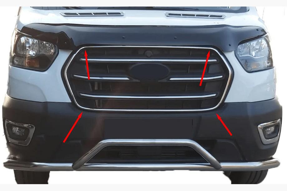 Ford Transit 2014– Rámečky masky chladiče (2019+, 4 ks, nerez) Carmos - turecká ocel Image
