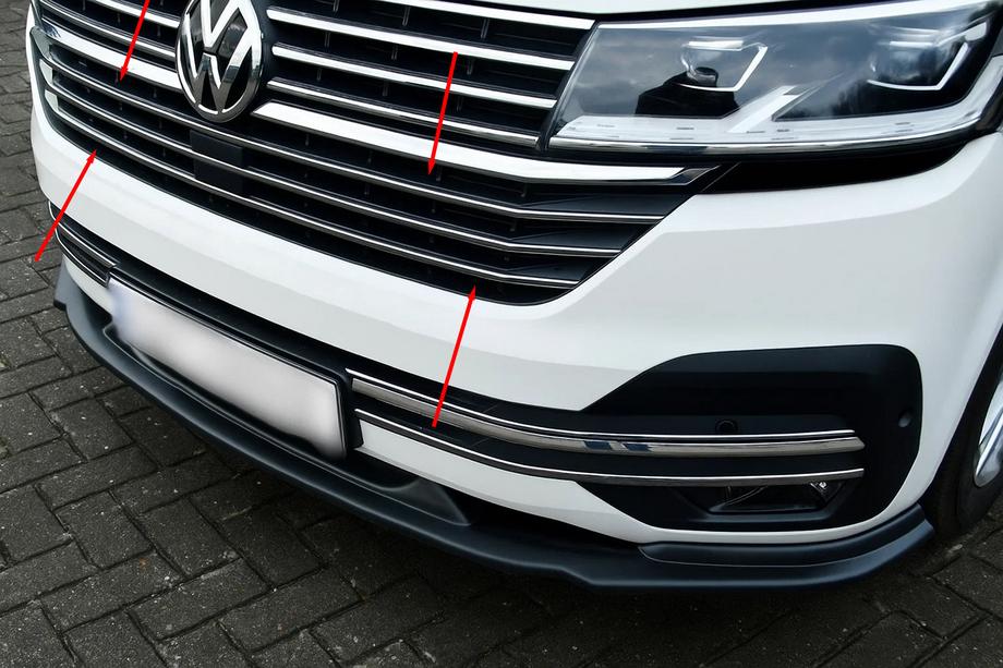 Volkswagen T6 2015–2024 Chromové lišty na masku 2019+ (5 ks, nerez) OmsaLine - italská nerezová ocel Image