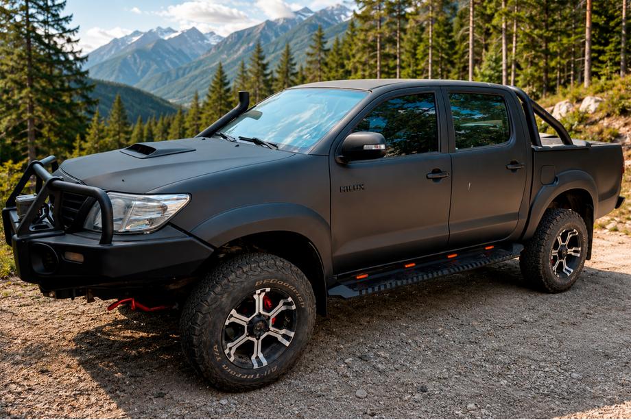 Toyota Hilux 2006–2015 Boční nášlapy Dakar černé V1 s podsvícením (2 ks, kov) Image