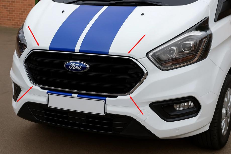 Ford Custom 2013–2022 Nerezové kryty mřížky nárazníku 2018+ (4 ks, nerez.) Image