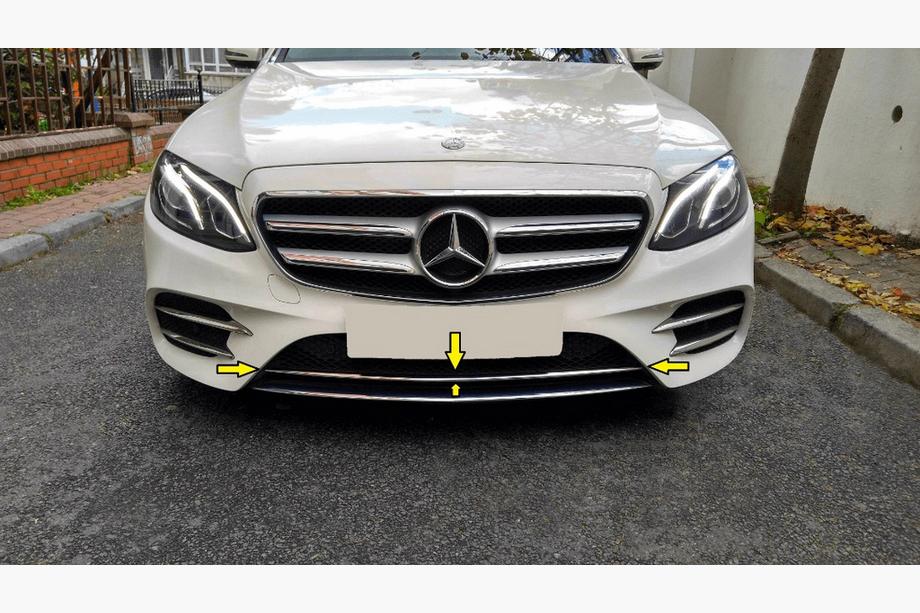 Mercedes E-class W213 2016–2023 Chromová lišta na přední nárazník 2016–2020 (nerez) Image