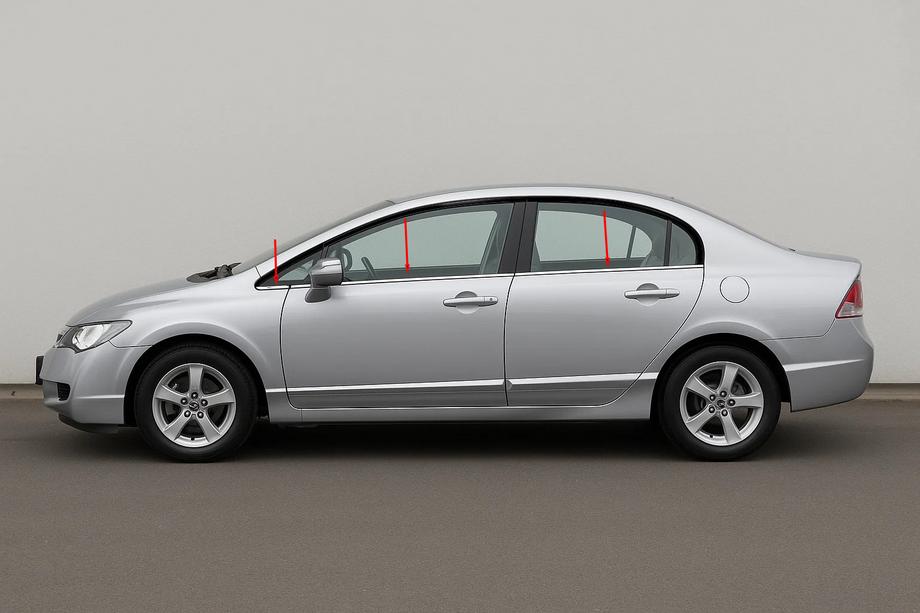 Honda Civic Sedan VIII 2006–2011 Spodní lišty oken (6 ks, nerez) Carmos - turecká ocel Image
